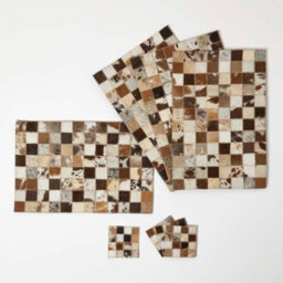 Homescapes Block Check Brown Leather Placemats Set Of 4 - thumbnail 6