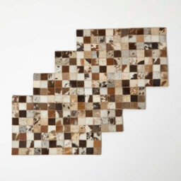 Homescapes Block Check Brown Leather Placemats Set Of 4 - thumbnail 2