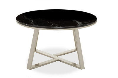 Orsina Stylish Round Coffee Table With Black Marble Top, Silver Finish Decorative Table, Spacious Coffee Table - image 1