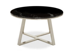 Orsina Stylish Round Coffee Table With Black Marble Top, Silver Finish Decorative Table, Spacious Coffee Table