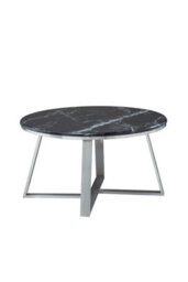 Orsina Stylish Round Coffee Table With Black Marble Top, Silver Finish Decorative Table, Spacious Coffee Table - thumbnail 3