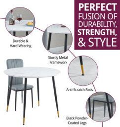 Hallowood Furniture Finley Small Round Dining Table In White Marble Finish With 2 Light Grey Faux Leather Chairs - thumbnail 2