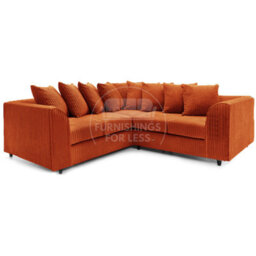 Furnishings For Less UK Ferguson Orange 5 Seater Fabric Corner Sofa L Shaped Jumbo Cord - Scatter Back