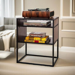 Pirlo Plush Industrial Square Side Table With Open Storage Dark Walnut - thumbnail 2