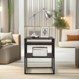 Pirlo Plush Industrial Square Side Table With Open Storage Dark Walnut - thumbnail 5