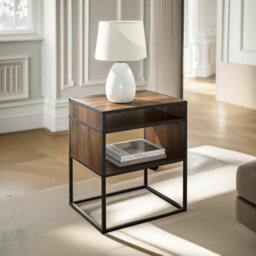 Pirlo Plush Industrial Square Side Table With Open Storage Dark Walnut - thumbnail 6