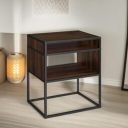 Pirlo Plush Industrial Square Side Table With Open Storage Dark Walnut - thumbnail 3