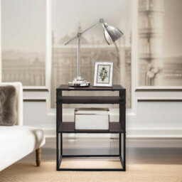 Pirlo Plush Industrial Square Side Table With Open Storage Dark Walnut - thumbnail 4