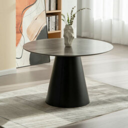 Home Source Grayson Round Pedestal Dining Table Large 120Cm Modern Grey Marble Effect