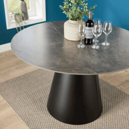 Home Source Grayson Round Pedestal Dining Table Large 120Cm Modern Grey Marble Effect - thumbnail 2