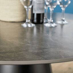 Home Source Grayson Round Pedestal Dining Table Large 120Cm Modern Grey Marble Effect - thumbnail 3