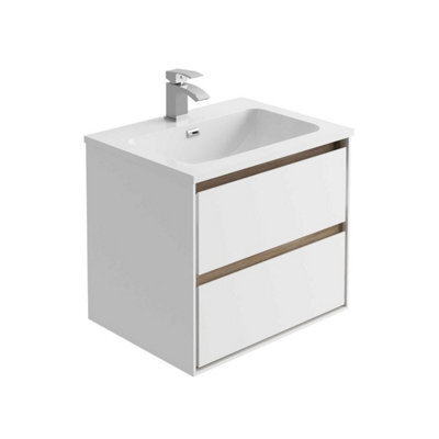 Plum&clay Norton White & Oak Wall Hung Vanity Unit & Basin Set (W)600mm (H)530mm - image 1