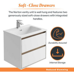 Plum&clay Norton White & Oak Wall Hung Vanity Unit & Basin Set Bathroom Furniture (W)600mm (H)530mm - thumbnail 3