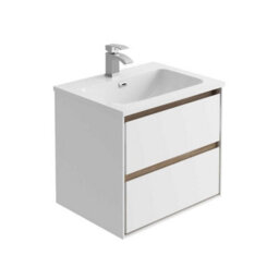 Plum&clay Norton White & Oak Wall Hung Vanity Unit & Basin Set Bathroom Furniture (W)600mm (H)530mm