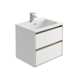 Plum&clay Norton White & Oak Wall Hung Vanity Unit & Basin Set Bathroom Furniture (W)600mm (H)530mm - thumbnail 2