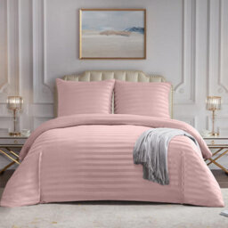 Ameha Stripe Duvet Set With Pillowcase Reversible Bedding & Soft Microfiber Cover Peach Super King Size 260X220Cm - thumbnail 2