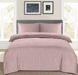 Ameha Stripe Duvet Set With Pillowcase Reversible Bedding & Soft Microfiber Cover Peach Super King Size 260X220Cm - thumbnail 5
