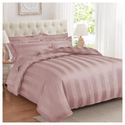 Ameha Stripe Duvet Set With Pillowcase Reversible Bedding & Soft Microfiber Cover Peach Super King Size 260X220Cm - thumbnail 4