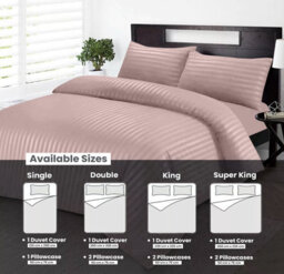 Ameha Stripe Duvet Set With Pillowcase Reversible Bedding & Soft Microfiber Cover Peach Super King Size 260X220Cm - thumbnail 6