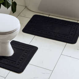 Catherine Lansfield Bathroom Armoni Bath Mat And Pedestal Set Black - thumbnail 1