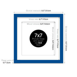 "7X7"" Blue Picture Frame - 7X7"" Square Frame With 6X6"" Mount For 7X7""/6X6"" Pictures Art Deco Style Room Decor, 1 Pack" - thumbnail 2