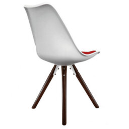 Fusion Living Soho White & Red Plastic Dining Chair With Pyramid Dark Wood Legs - thumbnail 4