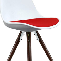 Fusion Living Soho White & Red Plastic Dining Chair With Pyramid Dark Wood Legs - thumbnail 3