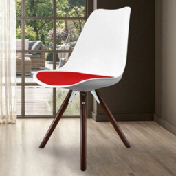 Fusion Living Soho White & Red Plastic Dining Chair With Pyramid Dark Wood Legs - thumbnail 2