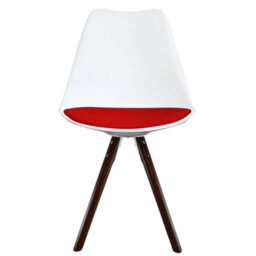 Fusion Living Soho White & Red Plastic Dining Chair With Pyramid Dark Wood Legs - thumbnail 7