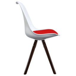 Fusion Living Soho White & Red Plastic Dining Chair With Pyramid Dark Wood Legs - thumbnail 6