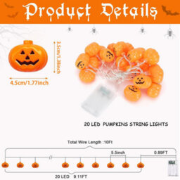 Pumpkin Lights Halloween Decorations, 10 Ft 20 Led Battery Operated Halloween Lights 3D Orange Jack-O-Lantern Pumpkin String Light - thumbnail 2