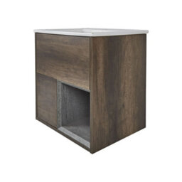 Homestylestore 610mm Dark Oak Wall Hung Bathroom Vanity Unit With Basin - thumbnail 2