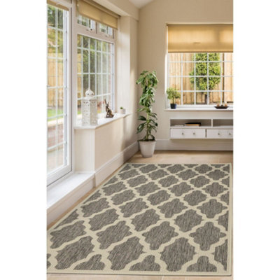 Melrose County Trellis Grey Patterned Indoor Non Slip Large Area Rug 160/225Cm - image 1