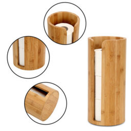EHC Woodluv Toilet Roll Holder, Free-Standing Toilet Paper Storage Holder Stand, Round Toilet Paper Loo Roll Holder Stand For Bathroom - thumbnail 2