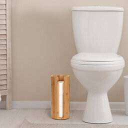 EHC Woodluv Toilet Roll Holder, Free-Standing Toilet Paper Storage Holder Stand, Round Toilet Paper Loo Roll Holder Stand For Bathroom - thumbnail 5