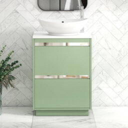 Royal Bathrooms Orion 600mm Mint Sage Floor Standing Plain White Countertop Vanity Unit 2 Drawer With Amaze Basin & Chrome Accent Trim