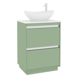 Royal Bathrooms Orion 600mm Mint Sage Floor Standing Plain White Countertop Vanity Unit 2 Drawer With Amaze Basin & Chrome Accent Trim - thumbnail 6