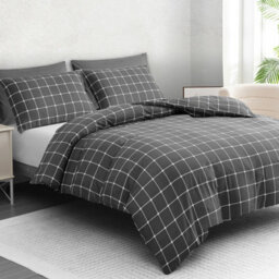 Lazzaro Checkered Double Duvet Cover Set Luxury Microfiber Quilt Cover Soft Easy Care With Zipper Closure - thumbnail 1