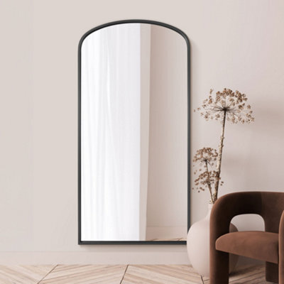 "Mirroroutlet Angustus - Black Metal Framed Arched Full Length Wall Leaner Mirror 79""x39"" (200 X 100Cm)" - image 1