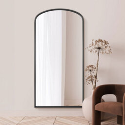 "Mirroroutlet Angustus - Black Metal Framed Arched Full Length Wall Leaner Mirror 79""x39"" (200 X 100Cm)"