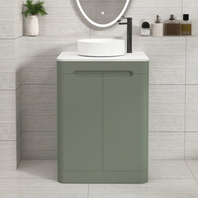 Royal Bathrooms Venice 600mm Sage Green Freestanding Vanity Unit 2 Door With Carrara White Undrilled Worktop & Without Basin - image 1