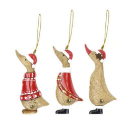 Dcuk Wooden Christmas Duck Tree Decoration - Natural Finish, Choice Of Santa Or Reindeer Designs, 11 X 3 Cm - thumbnail 2