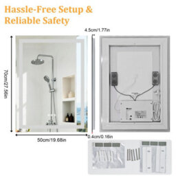 Luvodi 70X50Cm Rectangle Led Bathroom Mirror With Bluetooth Speaker, Anti-Fog, Tempered Glass - thumbnail 2