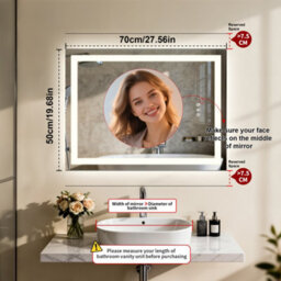 Luvodi 70X50Cm Rectangle Led Bathroom Mirror With Bluetooth Speaker, Anti-Fog, Tempered Glass - thumbnail 6