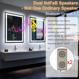 Luvodi 70X50Cm Rectangle Led Bathroom Mirror With Bluetooth Speaker, Anti-Fog, Tempered Glass - thumbnail 4