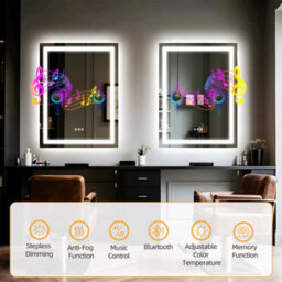 Luvodi 70X50Cm Rectangle Led Bathroom Mirror With Bluetooth Speaker, Anti-Fog, Tempered Glass - thumbnail 7
