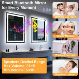 Luvodi 70X50Cm Rectangle Led Bathroom Mirror With Bluetooth Speaker, Anti-Fog, Tempered Glass - thumbnail 8