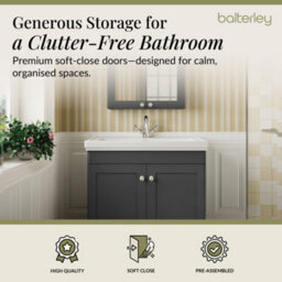 Balterley Swynnerton Traditional Bathroom Floor Standing 2-Door Vanity Unit & Fireclay Basin, Dark Grey, 800mm - thumbnail 3