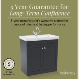 Balterley Swynnerton Traditional Bathroom Floor Standing 2-Door Vanity Unit & Fireclay Basin, Dark Grey, 800mm - thumbnail 6