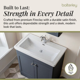 Balterley Swynnerton Traditional Bathroom Floor Standing 2-Door Vanity Unit & Fireclay Basin, Dark Grey, 800mm - thumbnail 4